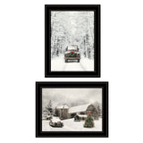 Set Of Two Antique Christmas 2 Black Framed Print Wall Art - Homeroots