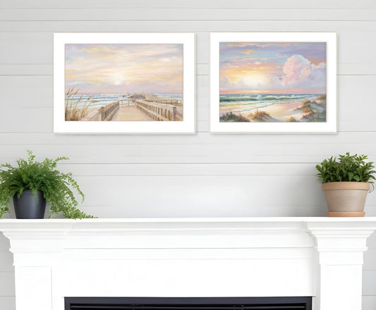 Set Of Two Sunrise Sunset 1 White Framed Print Wall Art