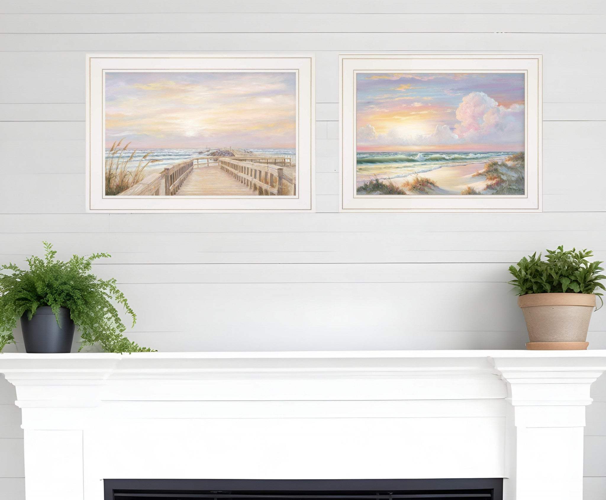 Set Of Two Sunrise Sunset 2 White Framed Print Wall Art - Homeroots - Flyclothing LLC