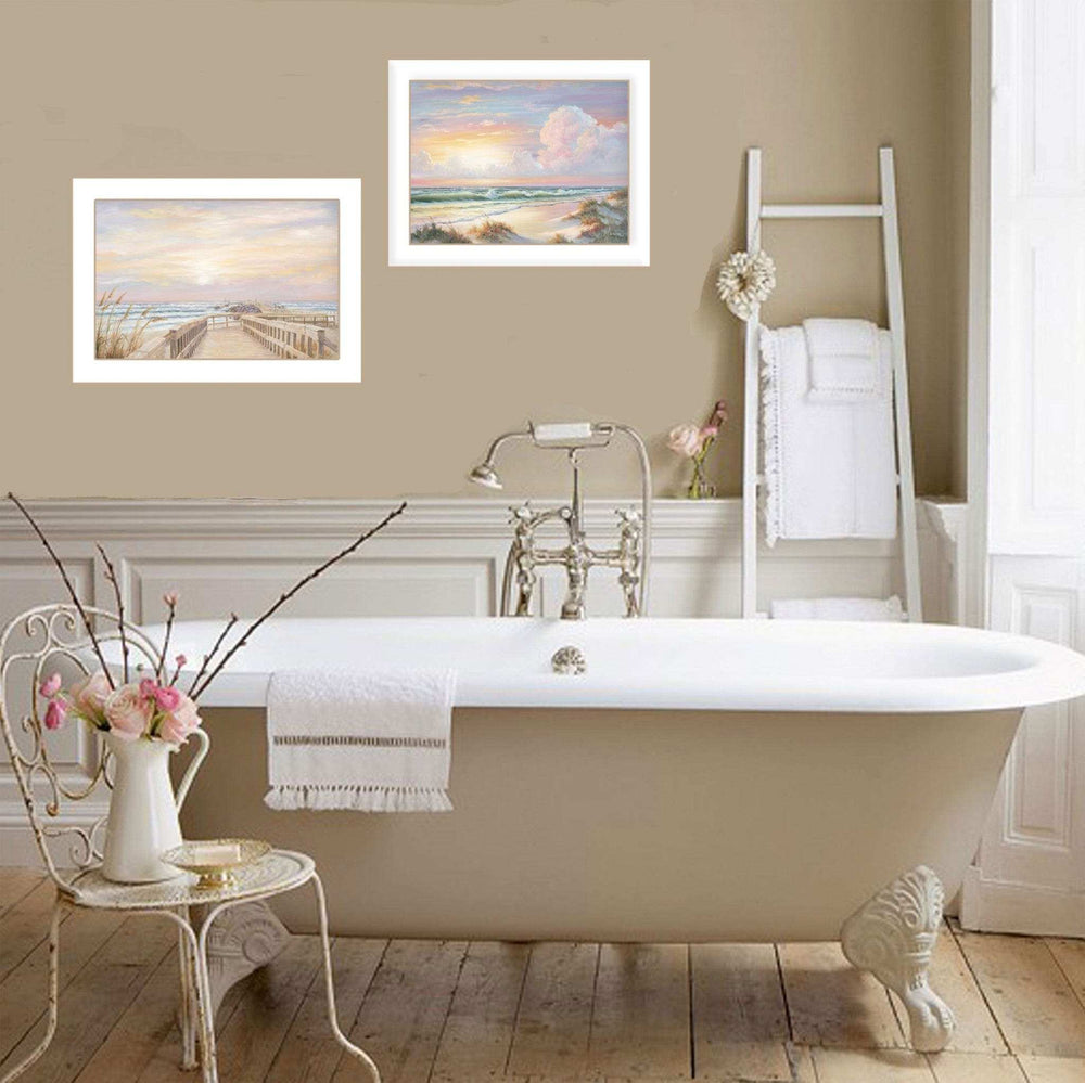 Set Of Two Sunrise Sunset 3 White Framed Print Wall Art - Homeroots - Flyclothing LLC