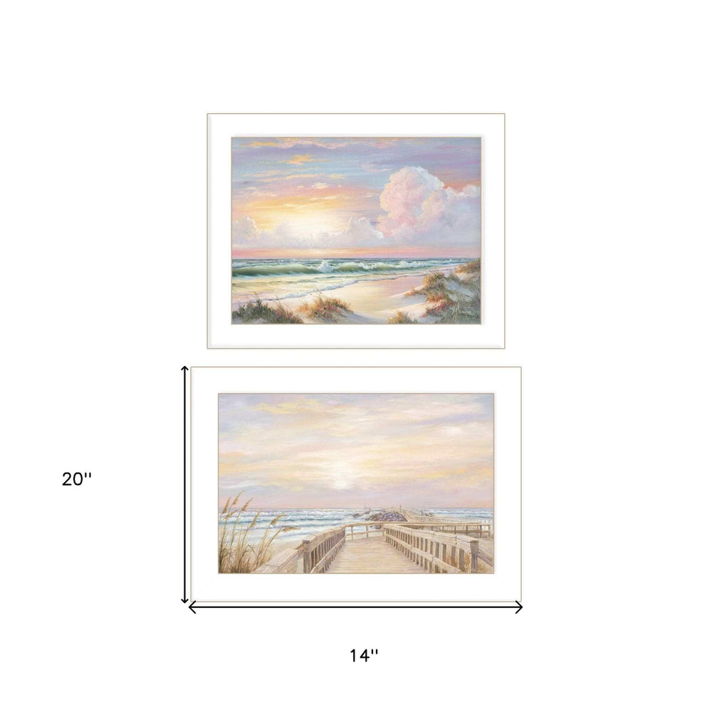 Set Of Two Sunrise Sunset 3 White Framed Print Wall Art - Homeroots - Flyclothing LLC