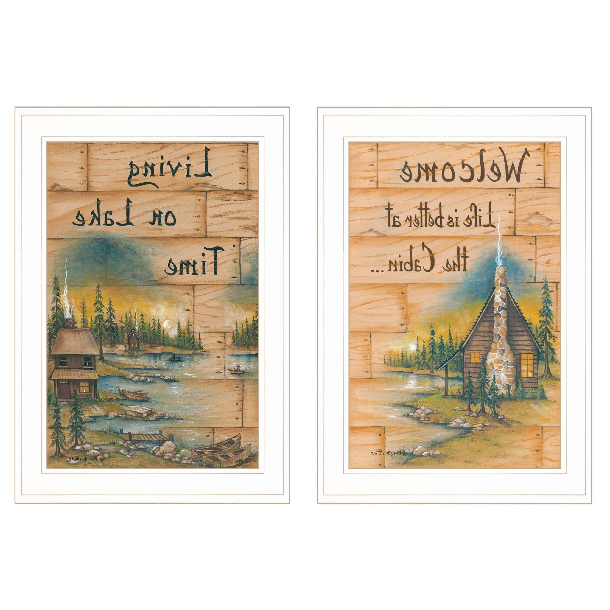 Set Of Two Living on the Lake 1 White Framed Print Wall Art - Homeroots