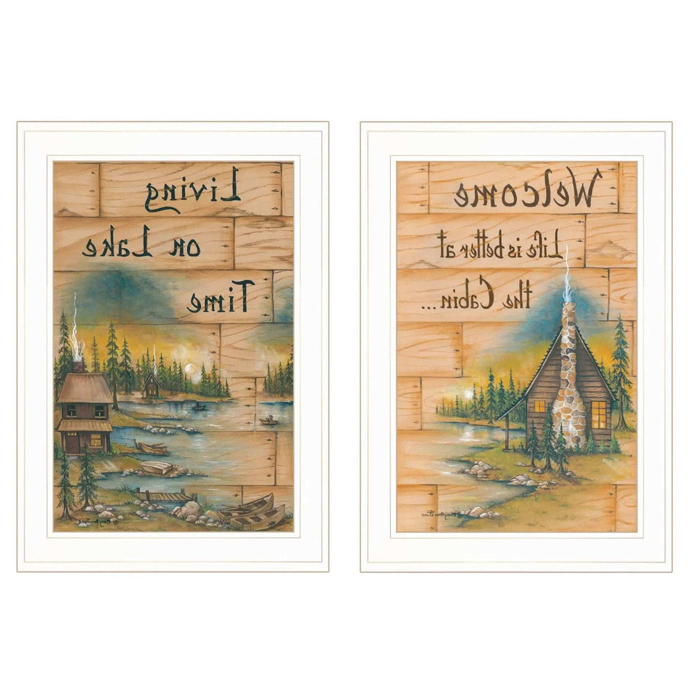 Set Of Two Living on the Lake 1 White Framed Print Wall Art - Homeroots - Flyclothing LLC