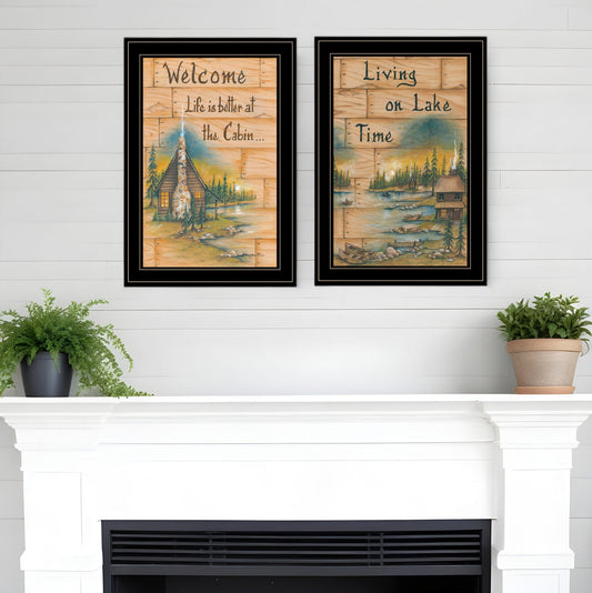 Set Of Two Living on the Lake 2 Black Framed Print Wall Art - Homeroots