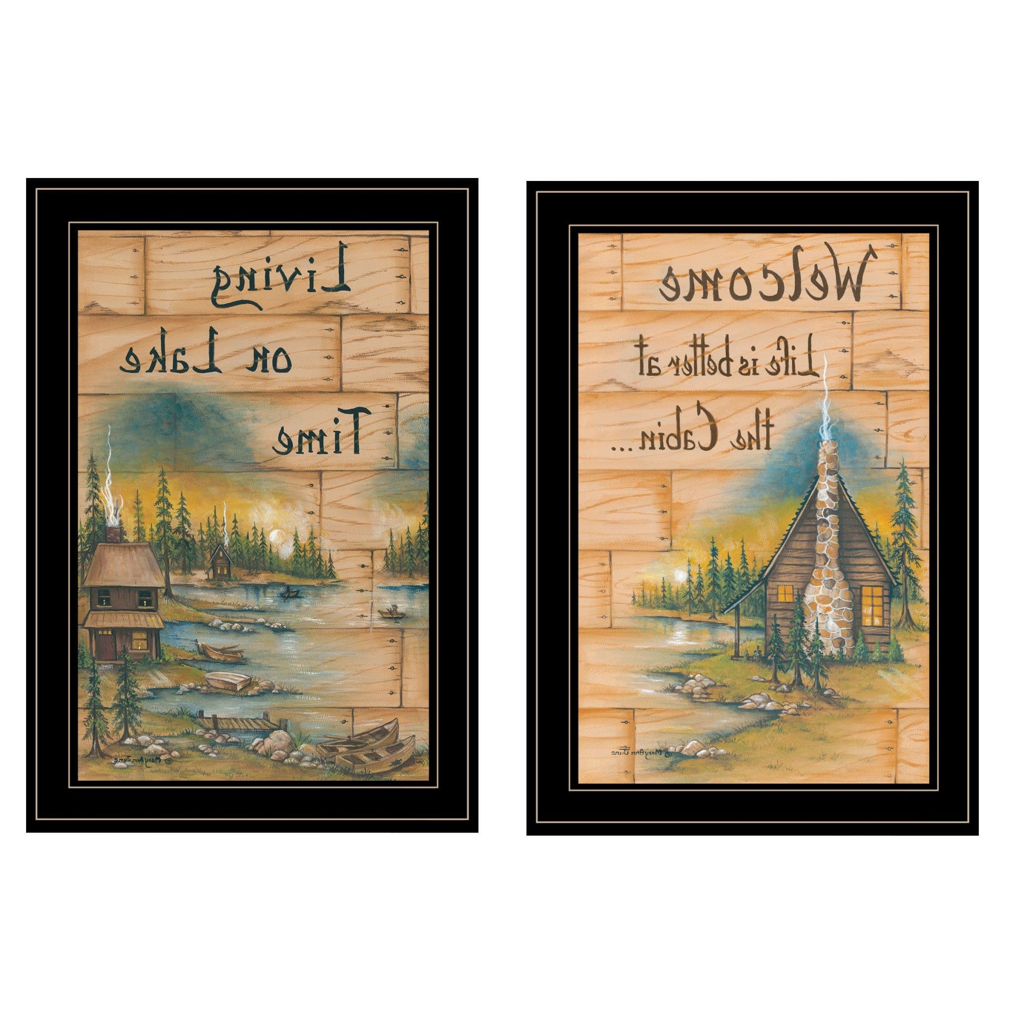 Set Of Two Living on the Lake 2 Black Framed Print Wall Art