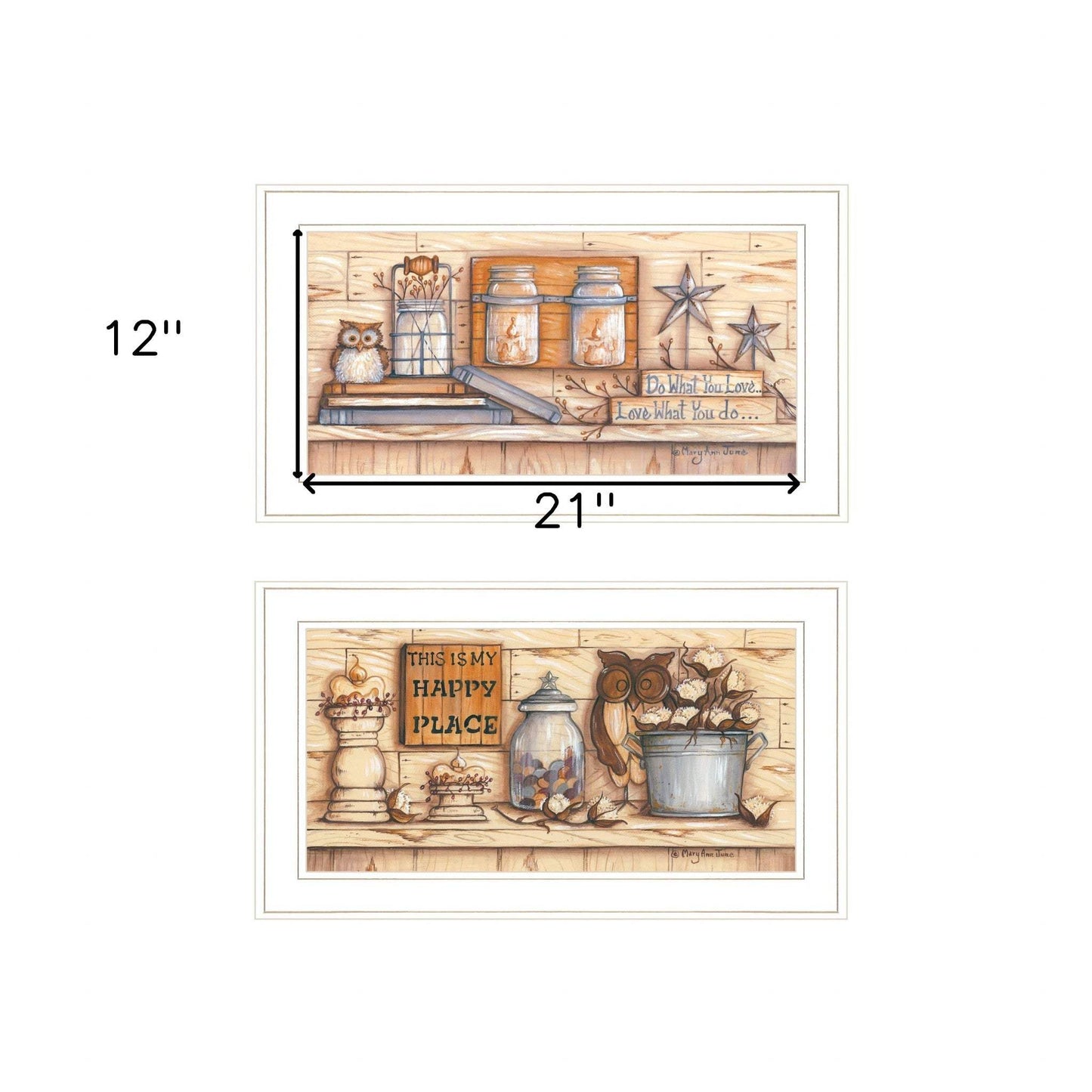 Set Of Two My Happy Place 1 White Framed Print Wall Art - Homeroots - Flyclothing LLC
