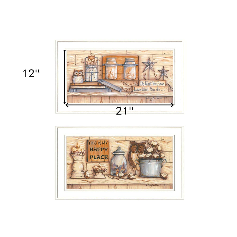 Set Of Two My Happy Place 1 White Framed Print Wall Art - Homeroots - Flyclothing LLC