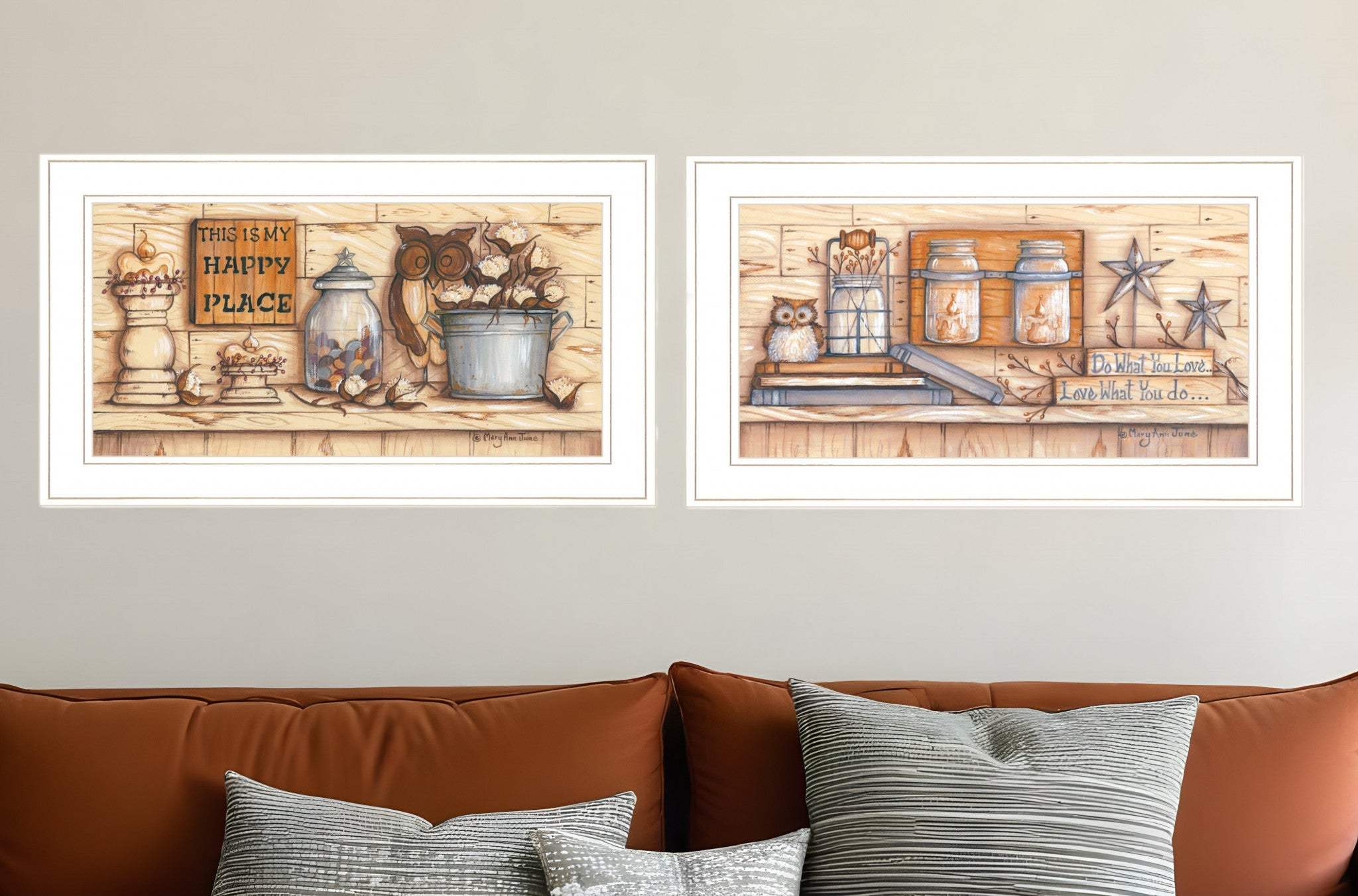 Set Of Two My Happy Place 1 White Framed Print Wall Art - Homeroots - Flyclothing LLC