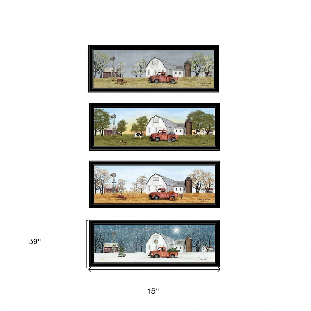 Set Of Four Billy Jacobs Four Seasons Collection VII 3 Black Framed Print Wall Art - Homeroots - Flyclothing LLC