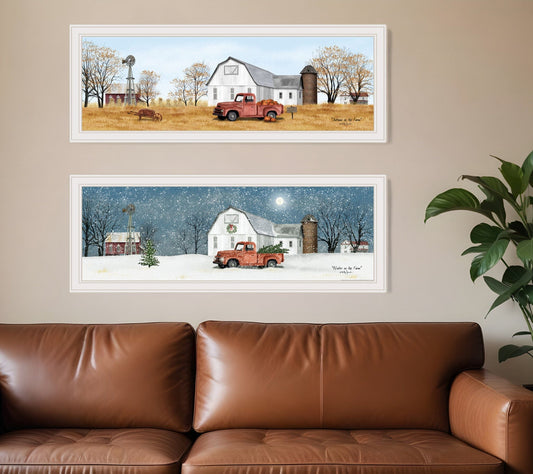 Set Of Two Autumn And Winter White Framed Print Wall Art