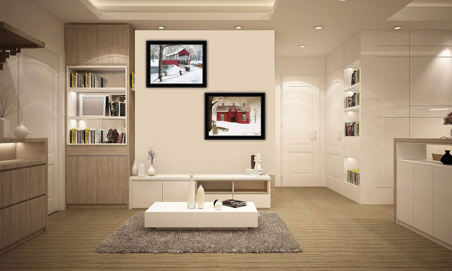 Set Of Two Crisp and New Fallen Snow 2 Black Framed Print Wall Art - Homeroots - Flyclothing LLC