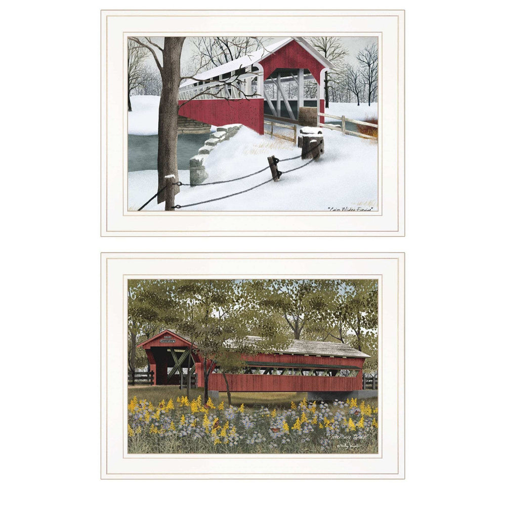 Set Of Two Covered Bridge Collection II 1 White Framed Print Wall Art - Homeroots - Flyclothing LLC