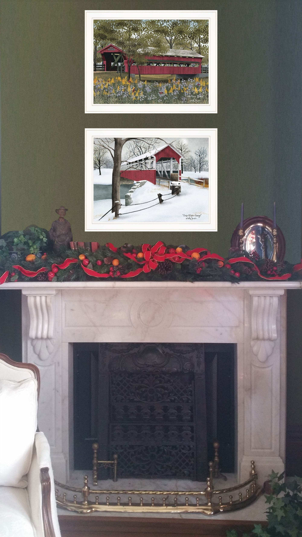 Set Of Two Covered Bridge Collection II 1 White Framed Print Wall Art - Homeroots - Flyclothing LLC