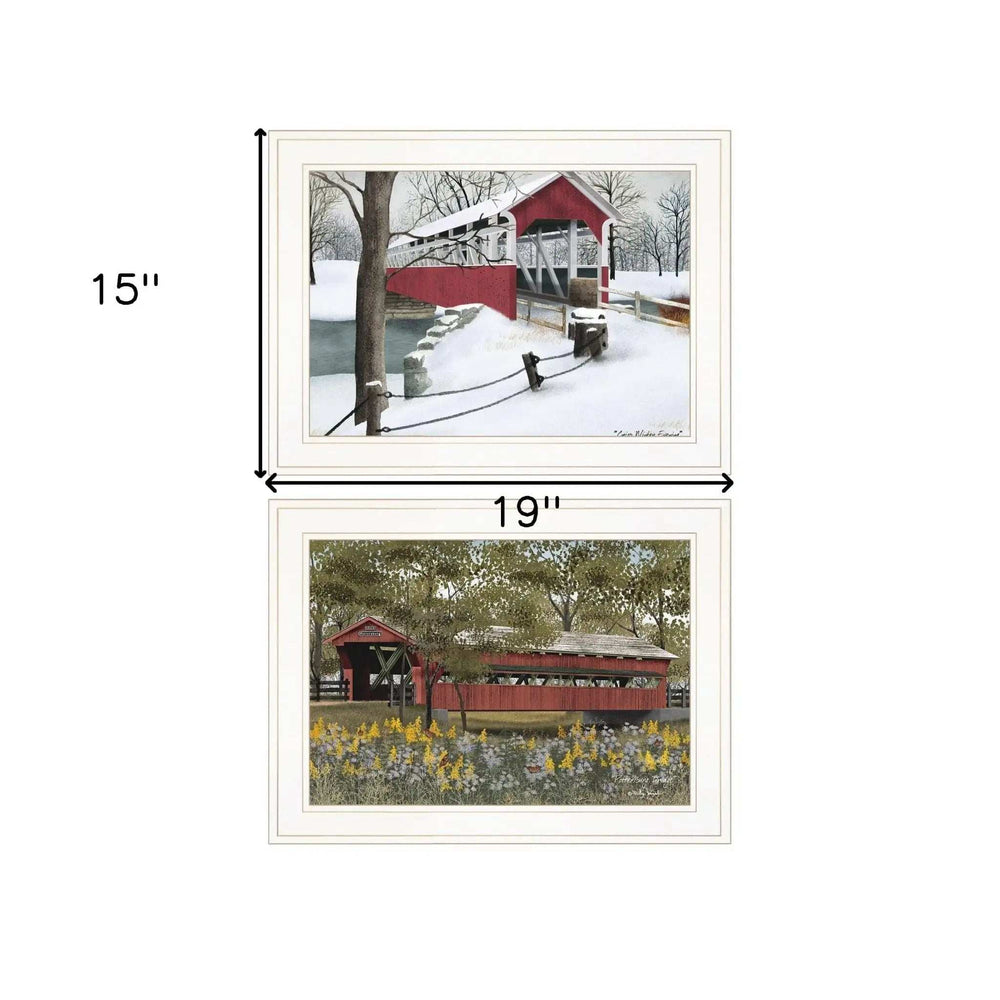 Set Of Two Covered Bridge Collection II 1 White Framed Print Wall Art - Homeroots - Flyclothing LLC