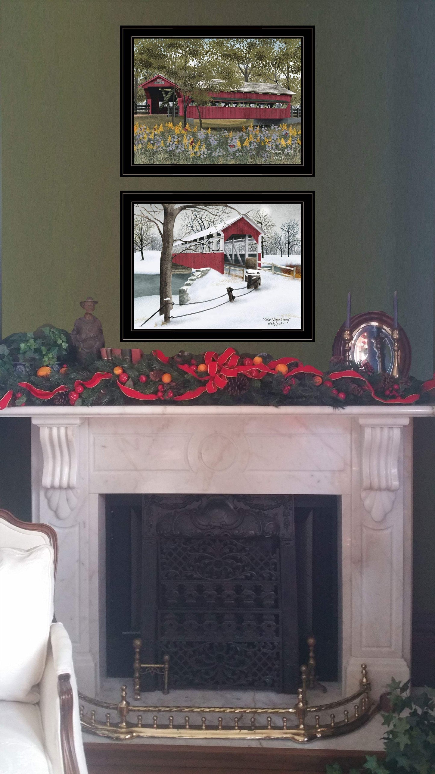 Set Of Two Covered Bridge Collection II 2 Black Framed Print Wall Art - Homeroots - Flyclothing LLC