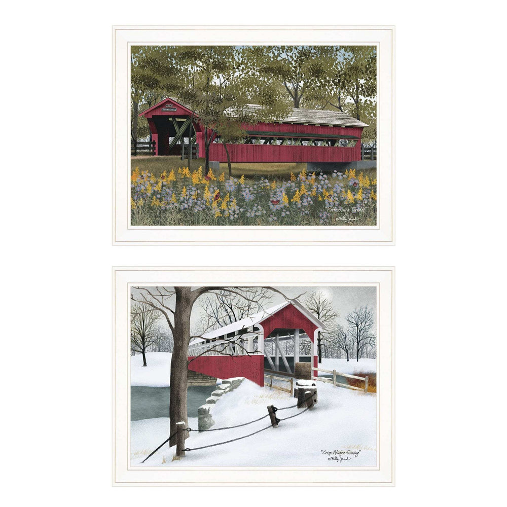 Set Of Two Covered Bridge Collection III White Framed Print Wall Art - Homeroots - Flyclothing LLC