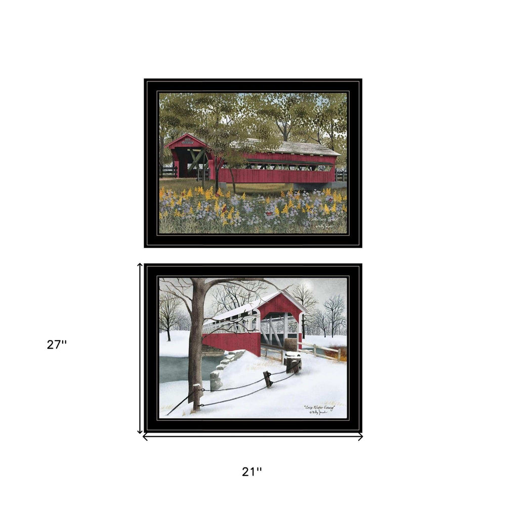 Set Of Two Billy Jacobs Covered Bridge Collection III Black Framed Print Wall Art - Homeroots - Flyclothing LLC