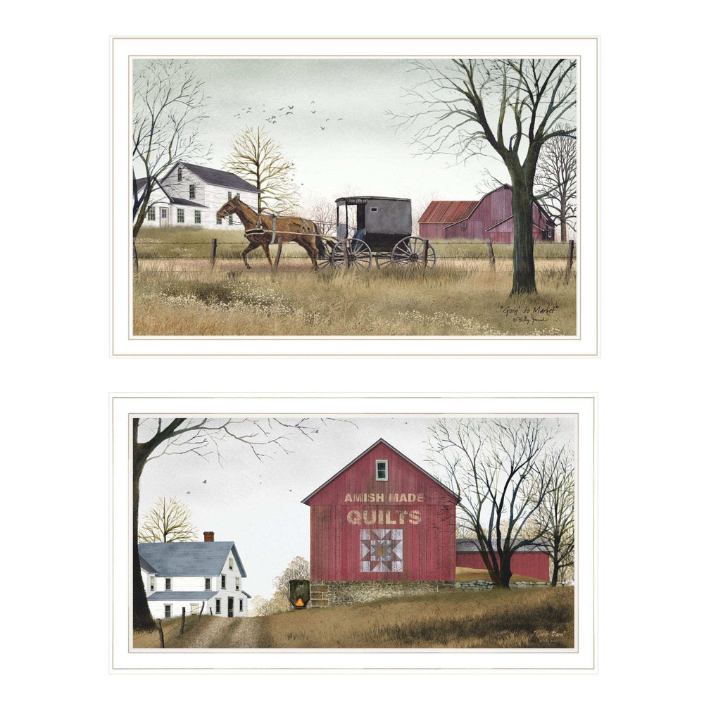 Set Of Two Goin to Market 1 White Framed Print Wall Art - Homeroots - Flyclothing LLC