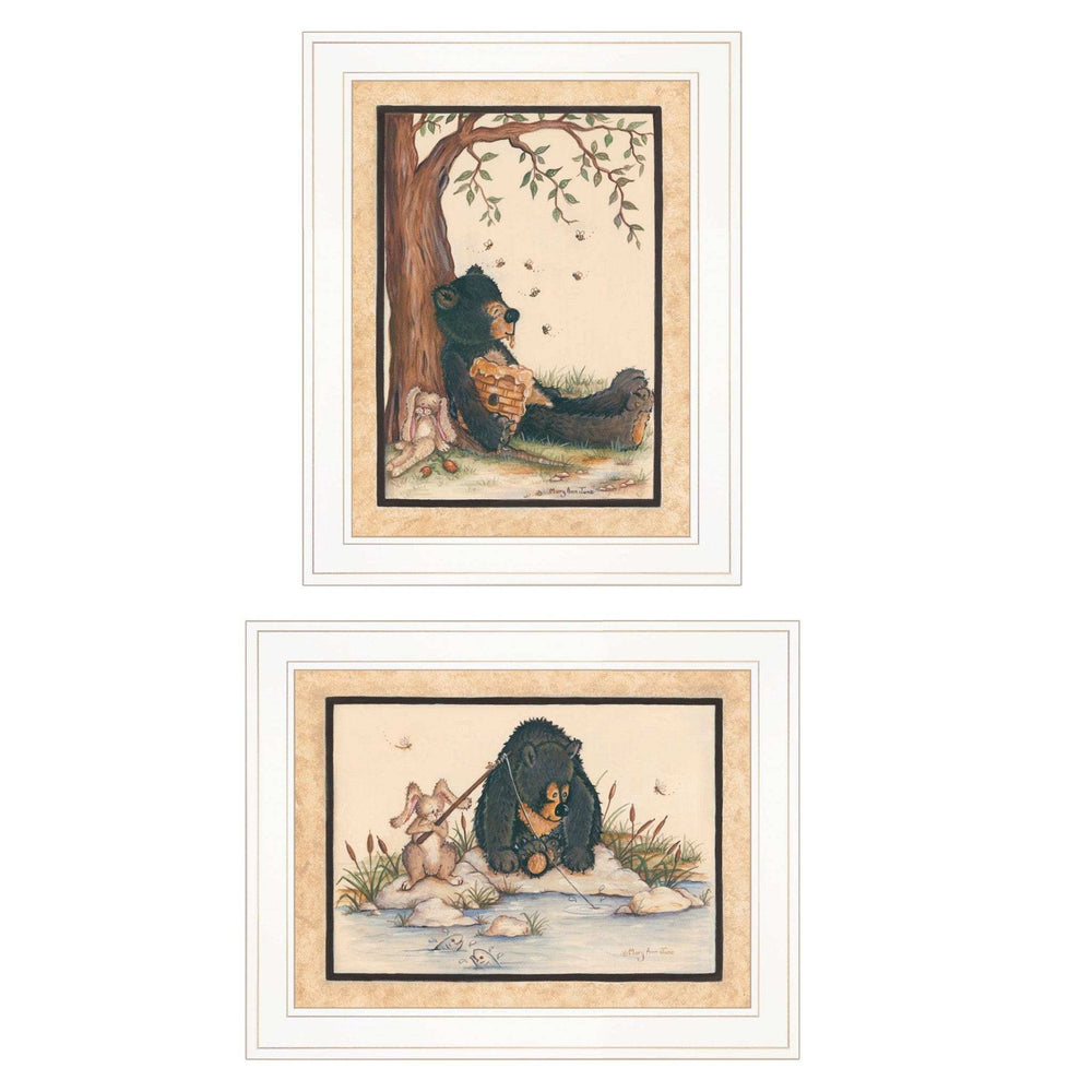 Set Of Two Gone Fishing 1 White Framed Print Wall Art - Homeroots - Flyclothing LLC