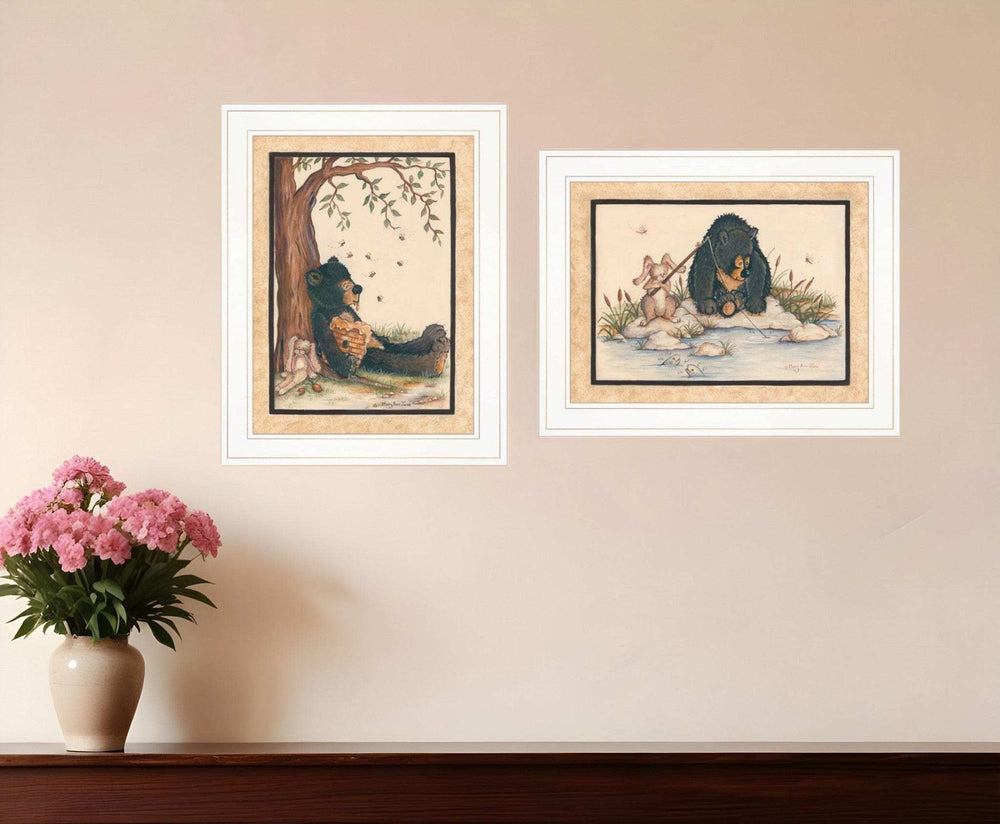 Set Of Two Gone Fishing 1 White Framed Print Wall Art - Homeroots - Flyclothing LLC