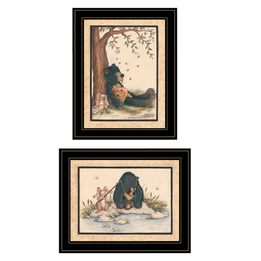 Set Of Two Gone Fishing 2 Black Framed Print Wall Art