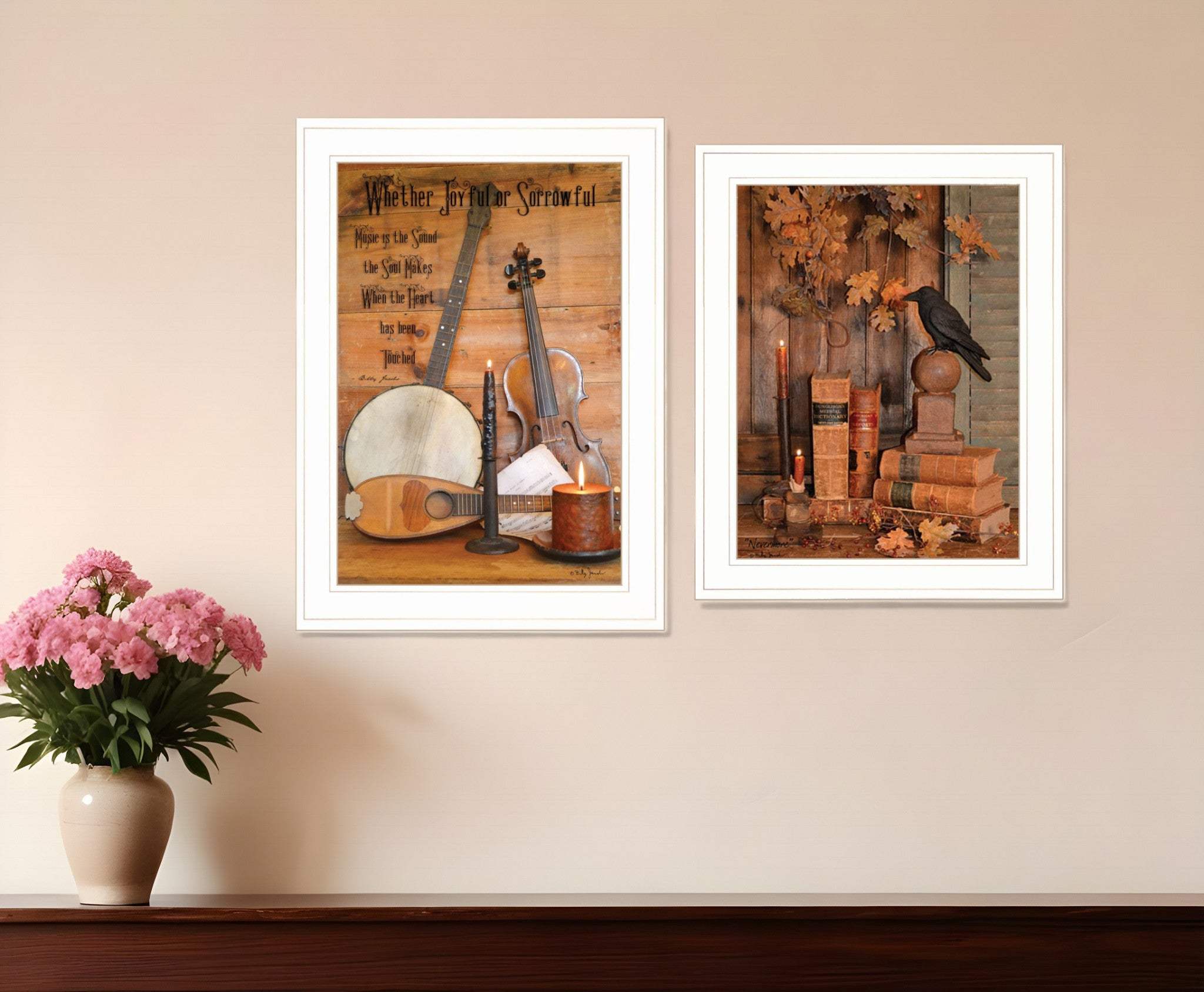 Set Of Two Music or Nevermore 1 White Framed Print Wall Art - Homeroots - Flyclothing LLC