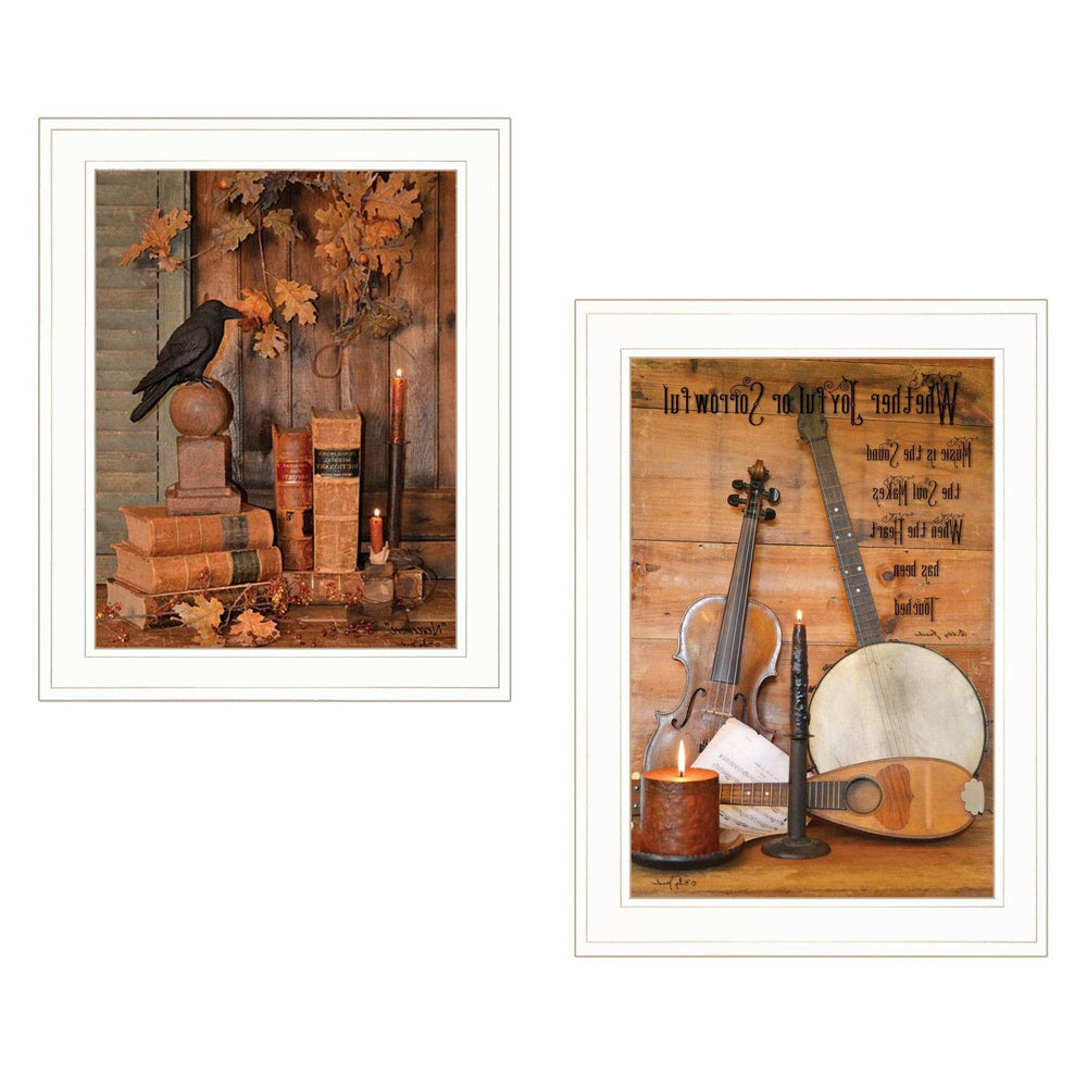 Set Of Two Music or Nevermore 1 White Framed Print Wall Art - Homeroots - Flyclothing LLC