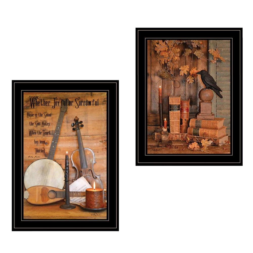 Set Of Two Music or Nevermore 2 Black Framed Print Wall Art - Homeroots - Flyclothing LLC
