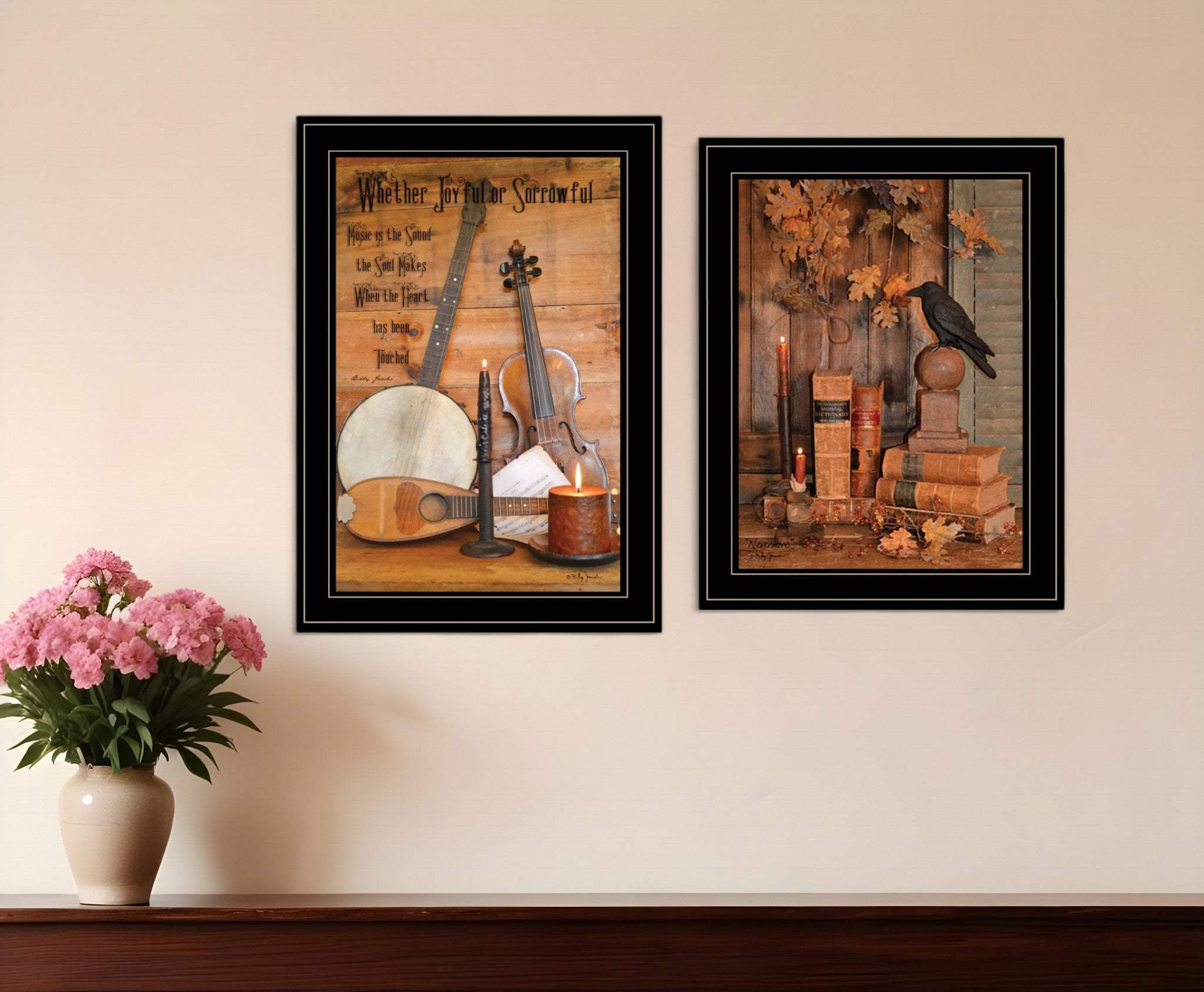 Set Of Two Music or Nevermore 2 Black Framed Print Wall Art - Homeroots - Flyclothing LLC