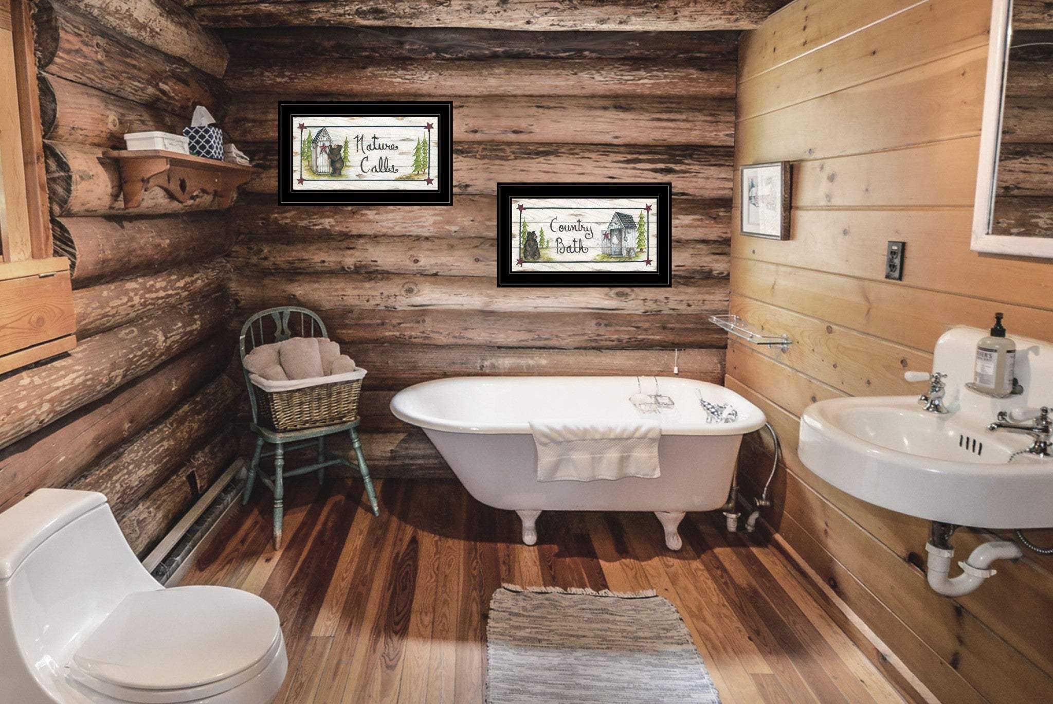 Set Of Two Nature Calls 2 Black Framed Print Bathroom Wall Art - Homeroots - Flyclothing LLC