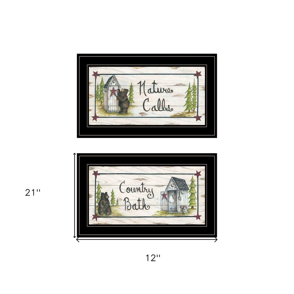 Set Of Two Nature Calls 2 Black Framed Print Bathroom Wall Art - Homeroots - Flyclothing LLC