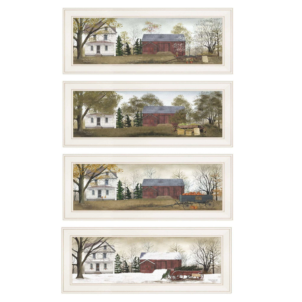 Set Of Four Seasons on the Farm White Framed Prints Wall Art - Homeroots - Flyclothing LLC