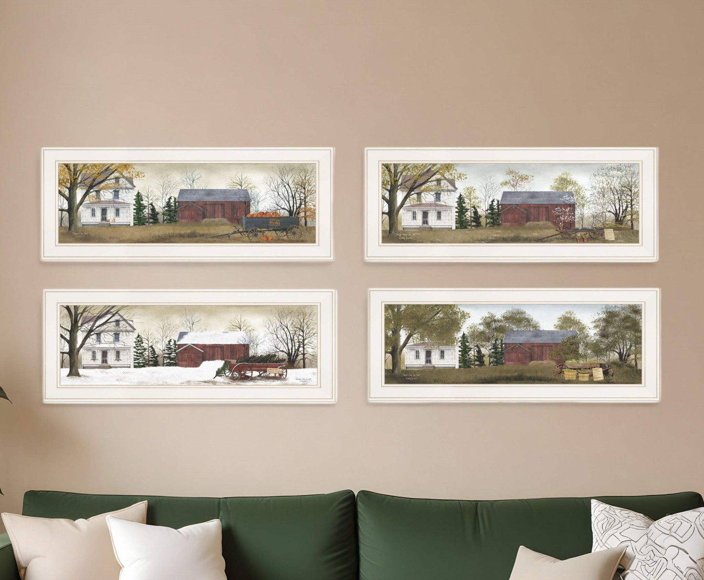 Set Of Four Seasons on the Farm White Framed Prints Wall Art - Homeroots - Flyclothing LLC