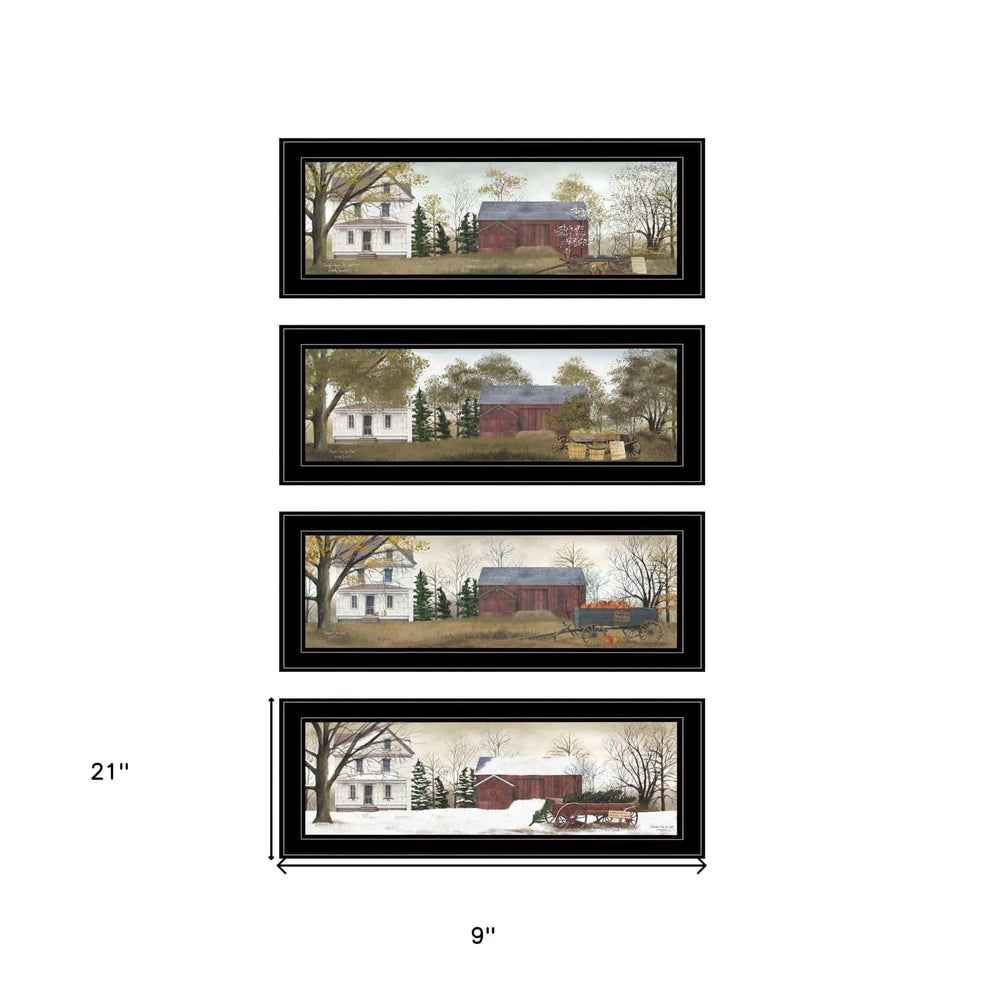 Set Of Four Seasons on the Farm Black Framed Print Wall Art - Homeroots - Flyclothing LLC
