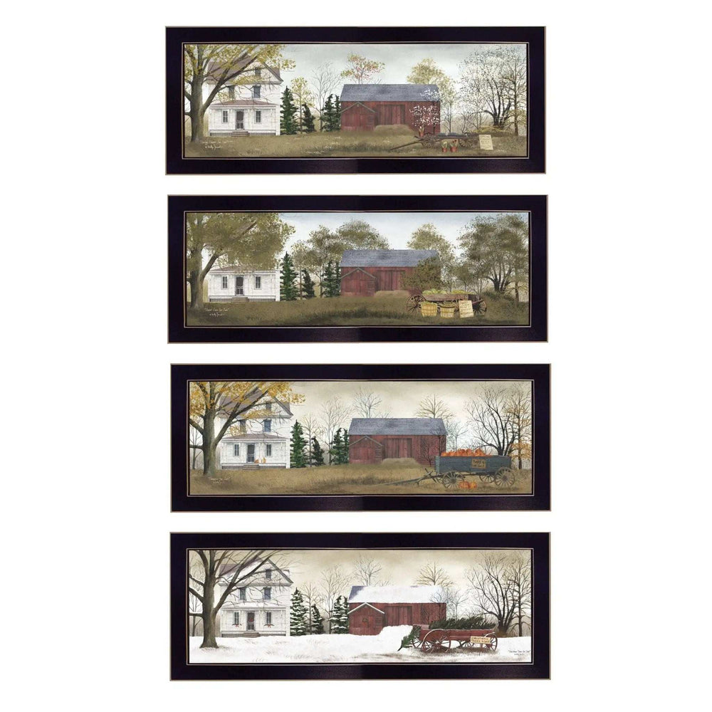 Set Of Four Holiday Seasons on the Farm Black Framed Print Wall Art - Homeroots - Flyclothing LLC