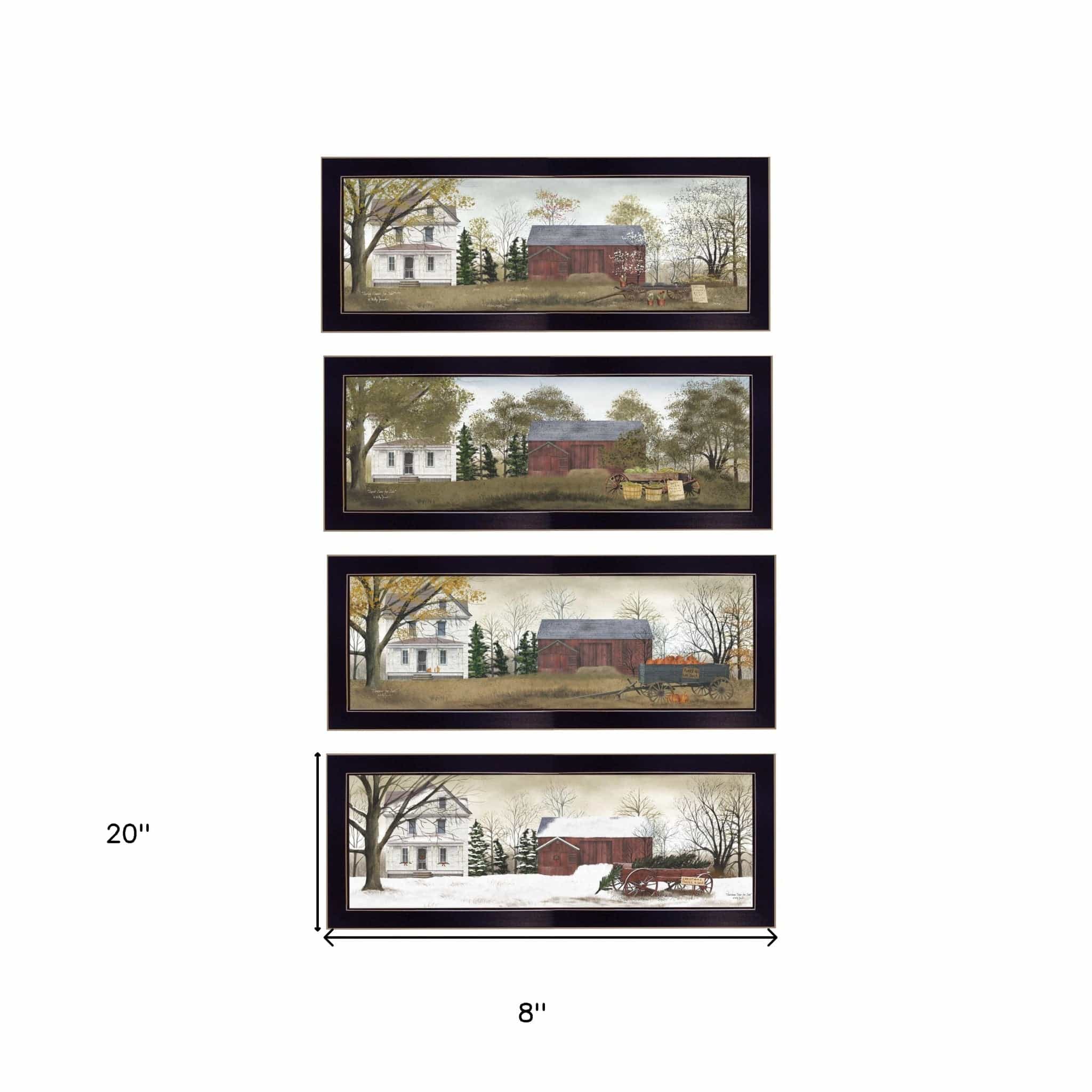 Set Of Four Holiday Seasons on the Farm Black Framed Print Wall Art