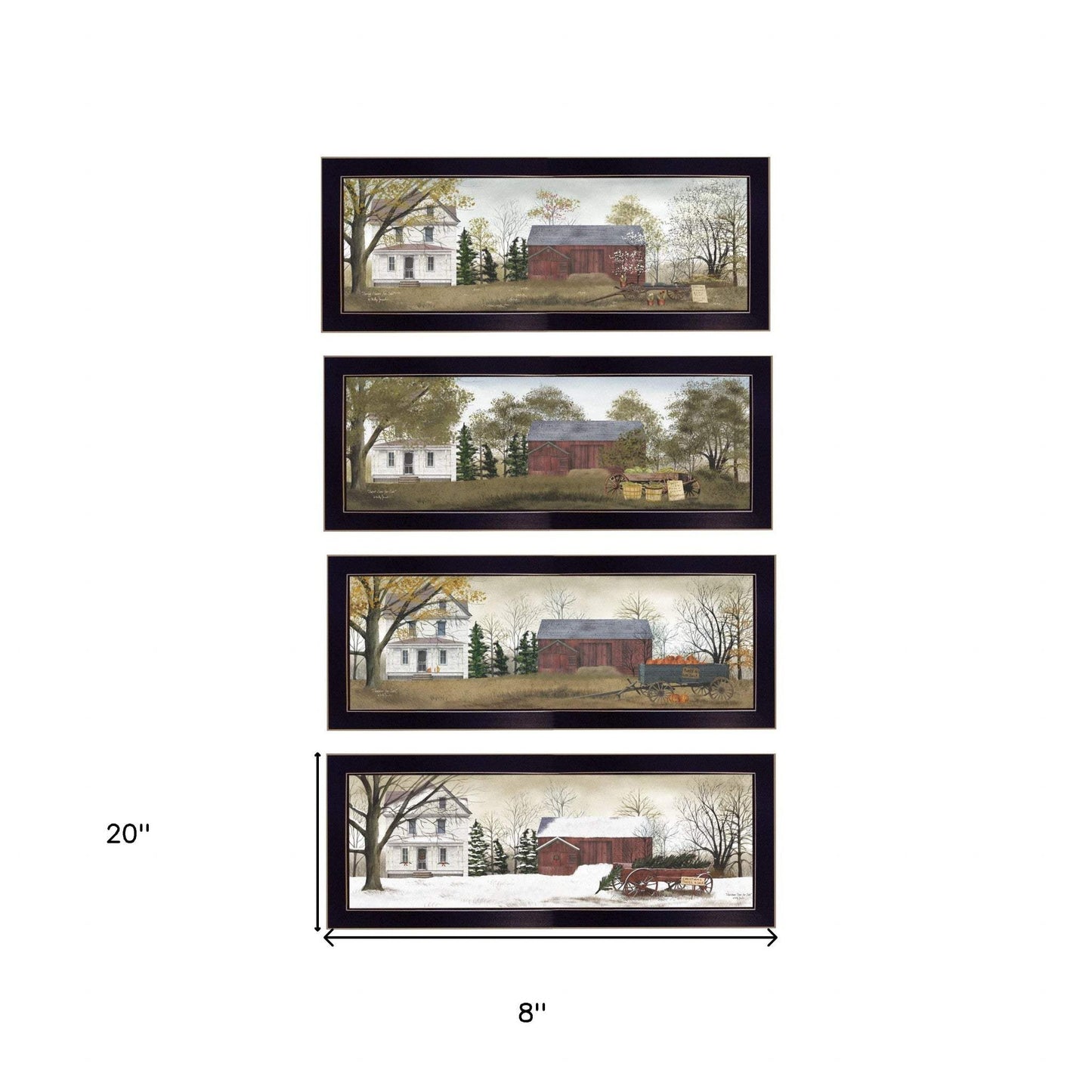 Set Of Four Holiday Seasons on the Farm Black Framed Print Wall Art - Homeroots - Flyclothing LLC