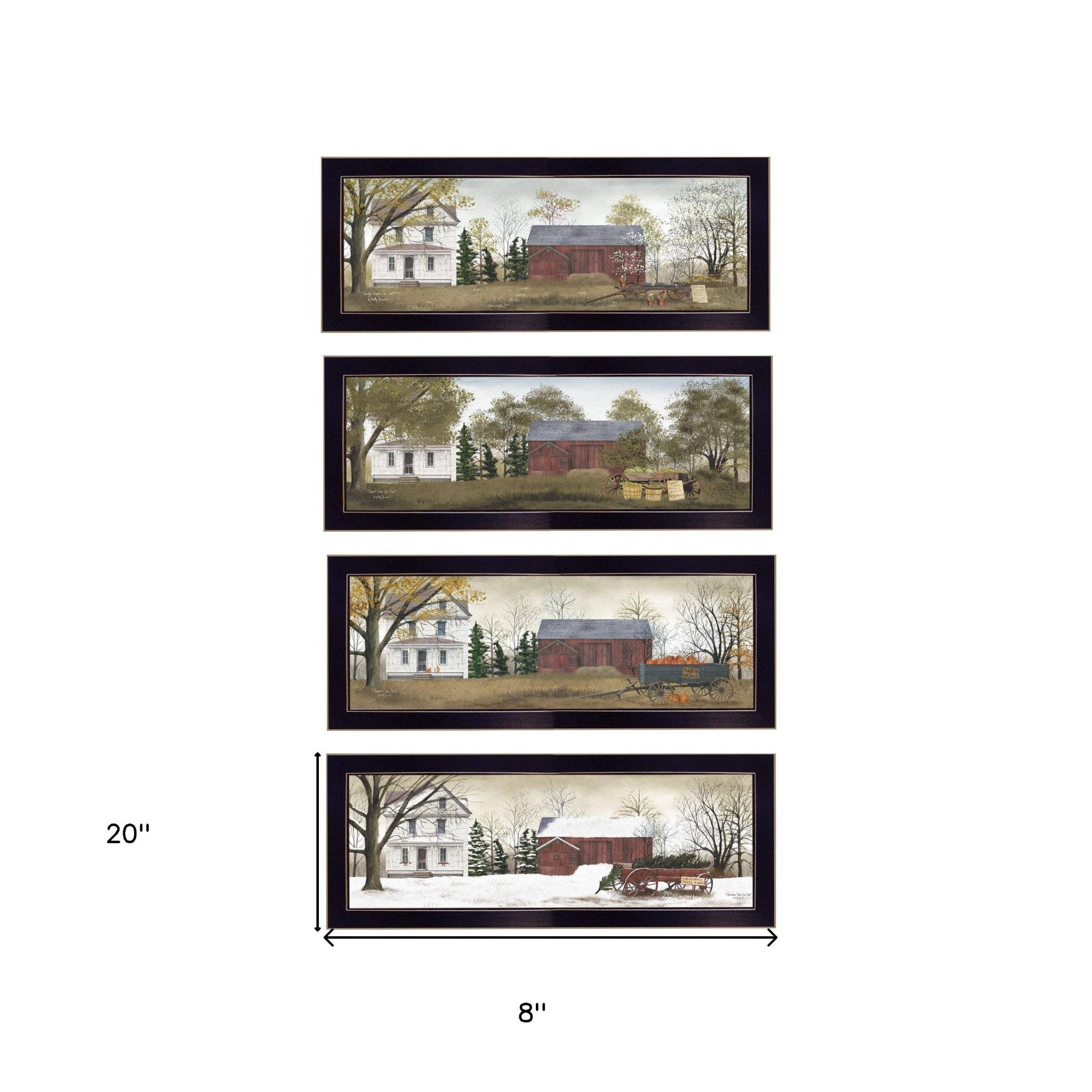 Set Of Four Holiday Seasons on the Farm Black Framed Print Wall Art - Homeroots - Flyclothing LLC