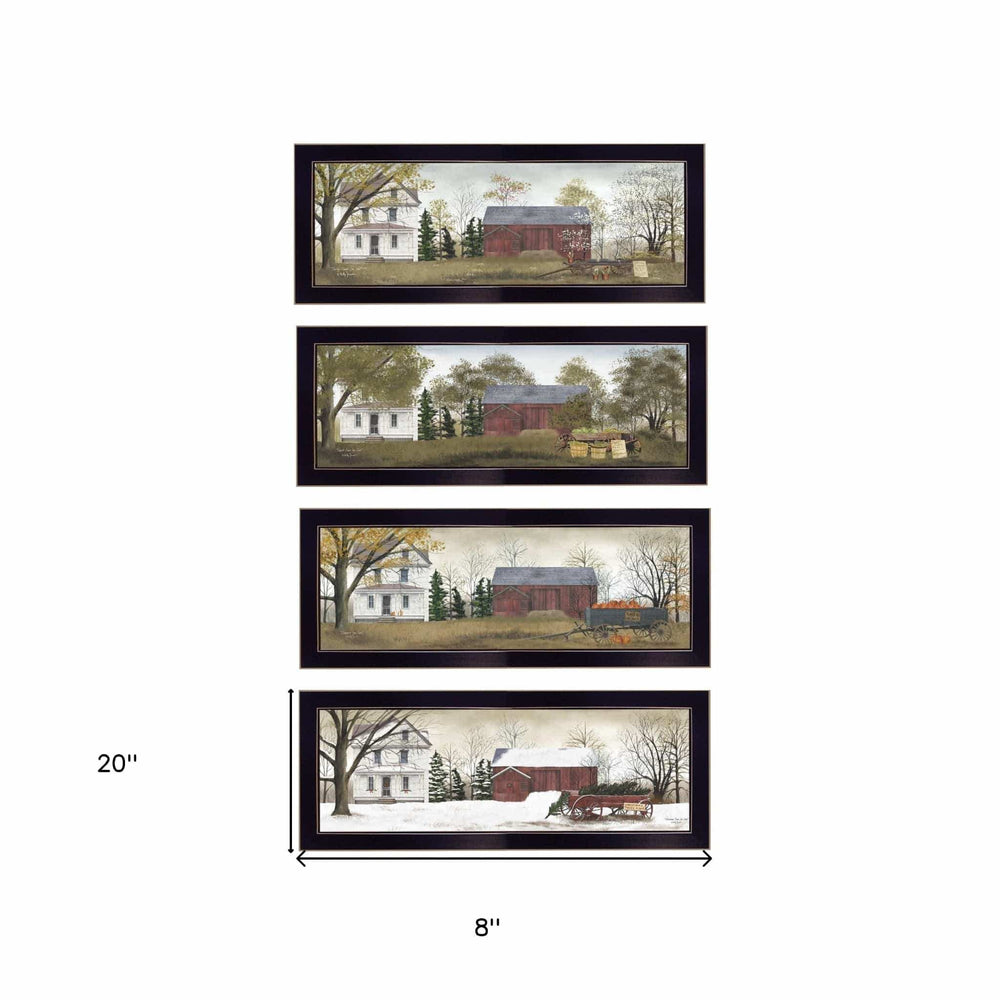 Set Of Four Holiday Seasons on the Farm Black Framed Print Wall Art - Homeroots - Flyclothing LLC