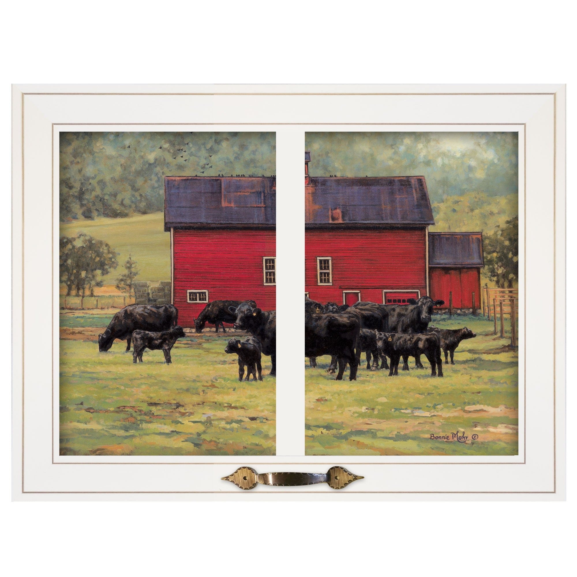 By the Red Barn Herd of Angus 1 White Framed Print Wall Art - Homeroots