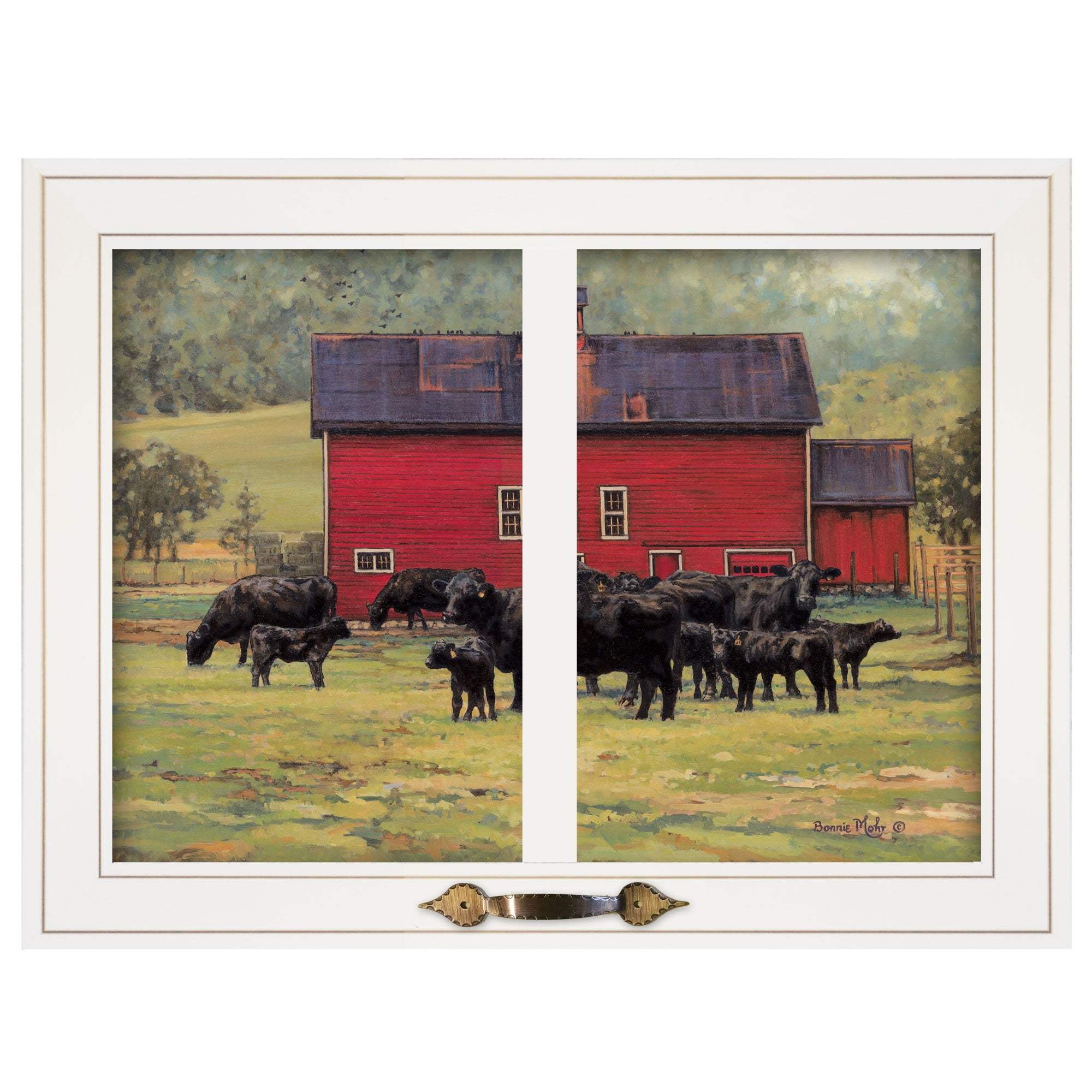 By the Red Barn Herd of Angus 1 White Framed Print Wall Art - Homeroots - Flyclothing LLC