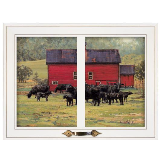 By the Red Barn Herd of Angus 1 White Framed Print Wall Art - Homeroots