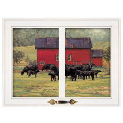 By the Red Barn Herd of Angus 1 White Framed Print Wall Art - Homeroots