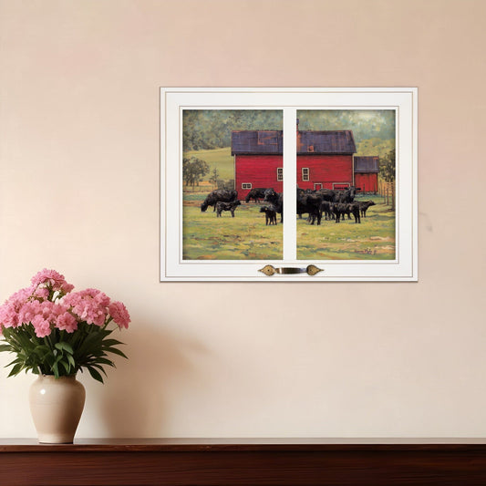 By the Red Barn Herd of Angus 1 White Framed Print Wall Art - Homeroots