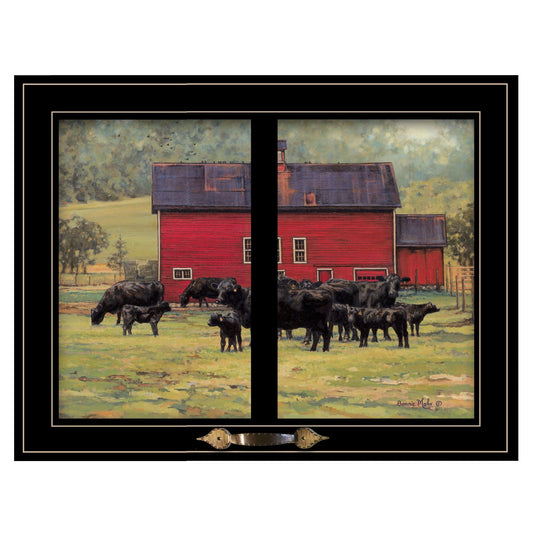 By the Red Barn Herd of Angus 2 Black Framed Print Wall Art - Homeroots