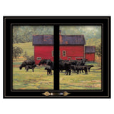 By the Red Barn Herd of Angus 2 Black Framed Print Wall Art - Homeroots