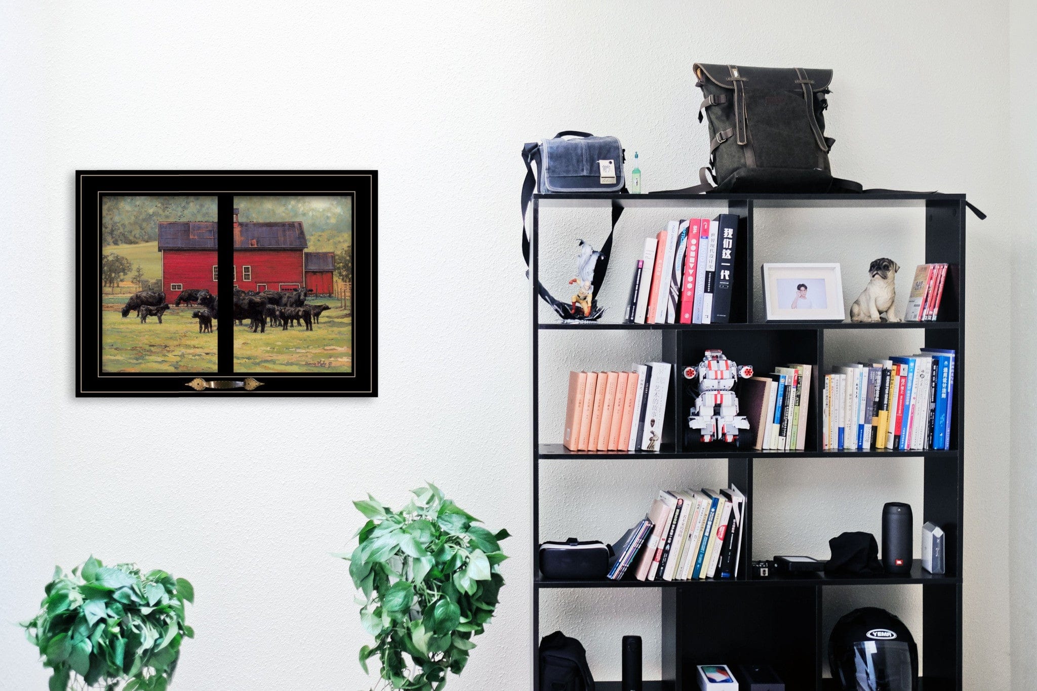 By the Red Barn Herd of Angus 2 Black Framed Print Wall Art - Homeroots