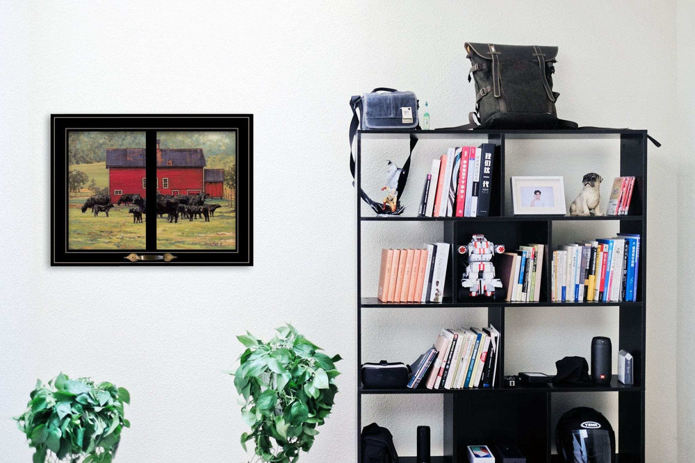By the Red Barn Herd of Angus 2 Black Framed Print Wall Art - Homeroots - Flyclothing LLC