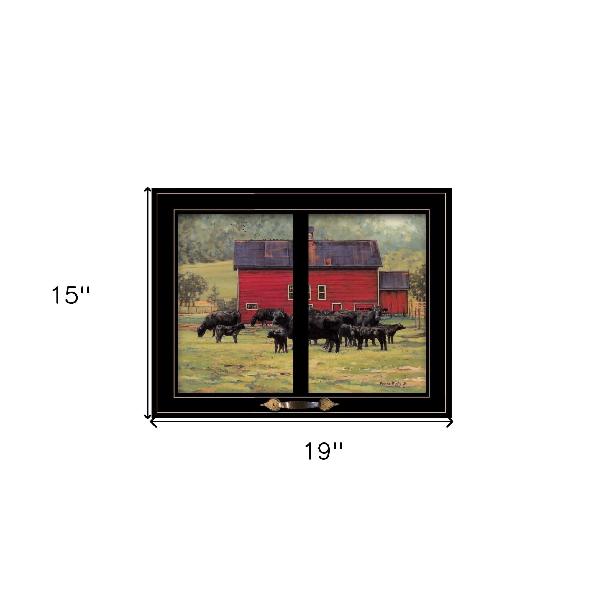 By the Red Barn Herd of Angus 2 Black Framed Print Wall Art - Homeroots