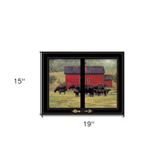 By the Red Barn Herd of Angus 2 Black Framed Print Wall Art - Homeroots